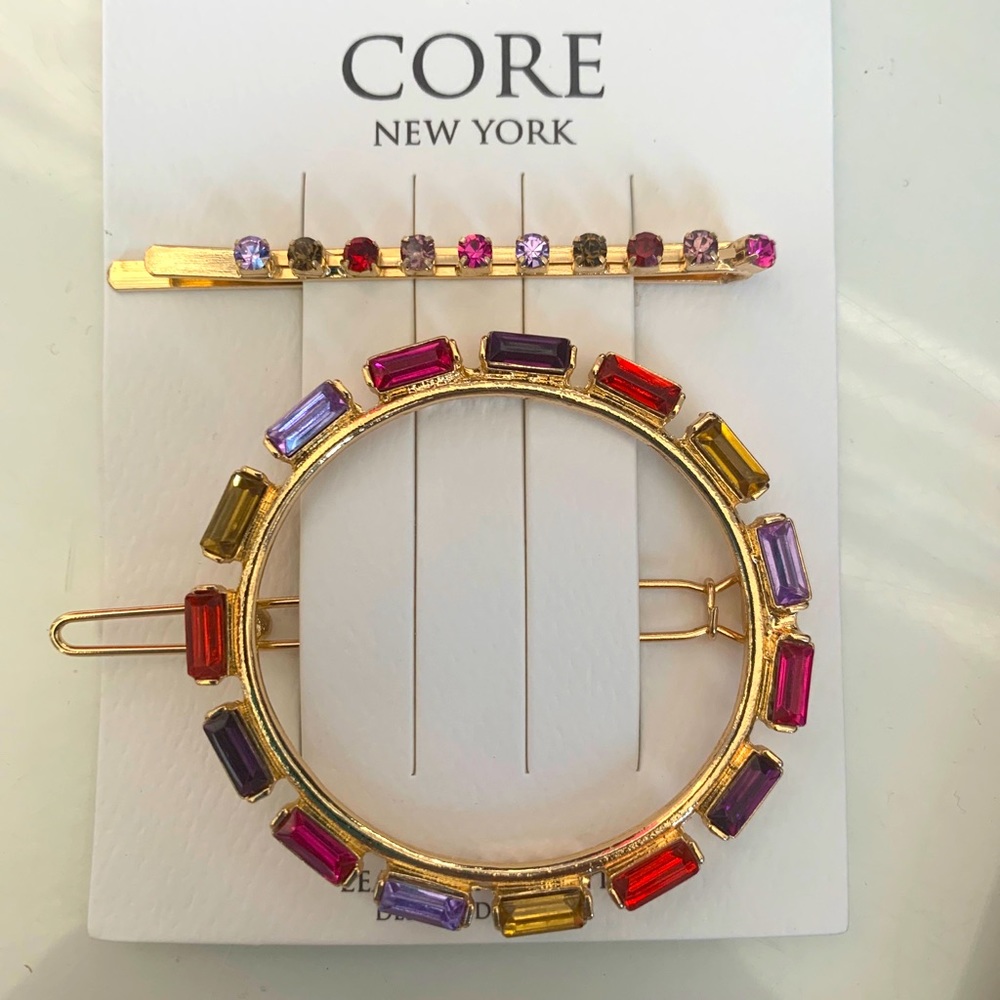 Multicolored Gem Stone Hair clip set